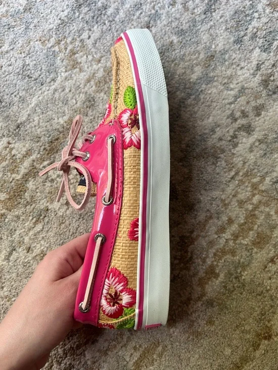 Sperry Hot Pink Floral Embroidered Canvas & Patent Boat Shoes - Picture 6 of 10
